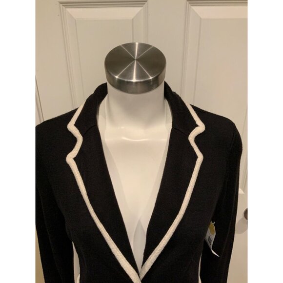 Moth Black Knit Single Button Closure W/ White Trim, Size Medium - Picture 2 of 8